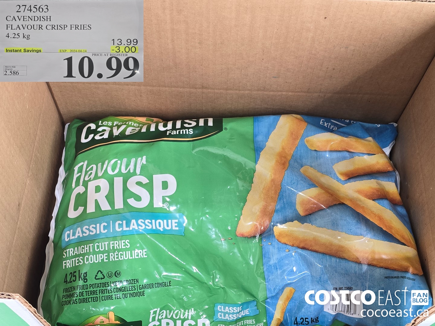 274563 CAVENDISH FLAVOUR CRISP FRIES 4.25 KG ($3.00 INSTANT SAVINGS EXPIRES ON 2024-04-14) $10.99