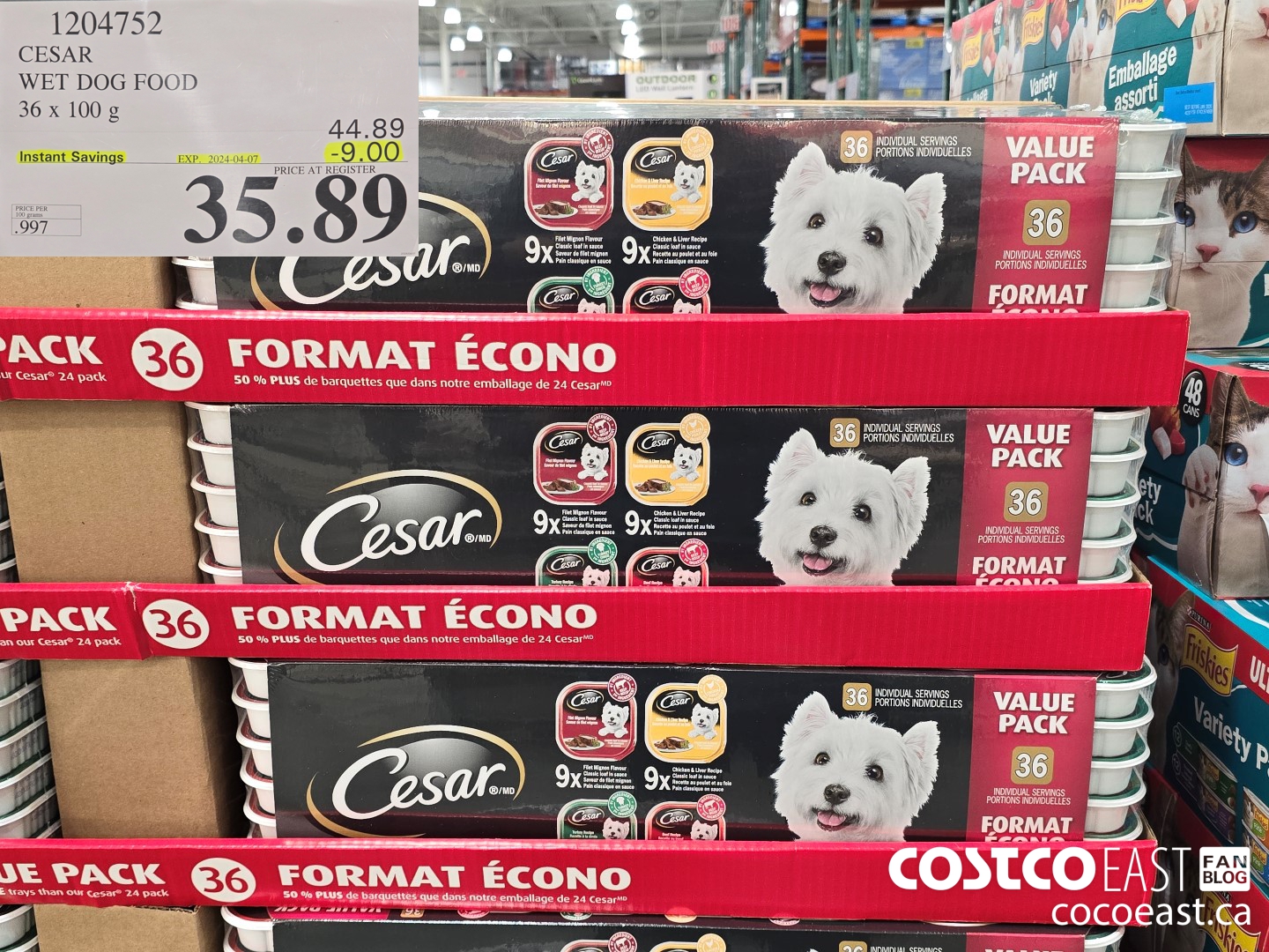 1204752 CESAR WET DOG FOOD 36 x 100 g ($9.00 INSTANT SAVINGS EXPIRES ON 2024-04-07) $35.89