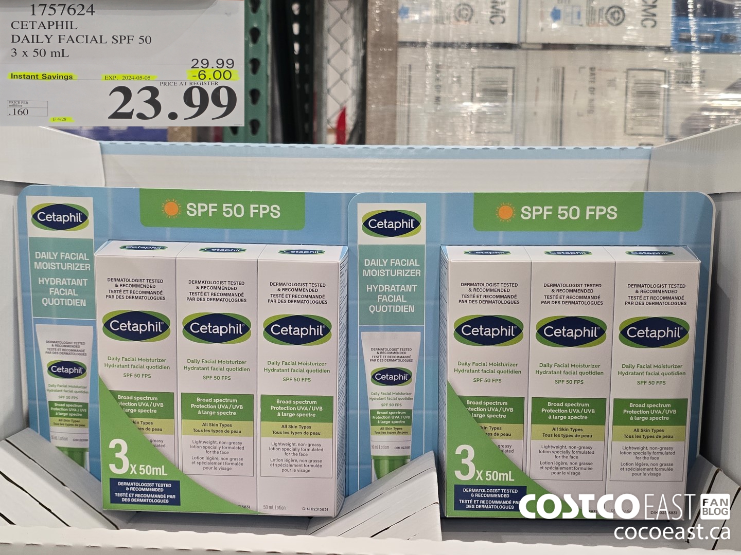 1757624 CETAPHIL DAILY FACIAL SPF 50 3 X 50 ML ($6.00 INSTANT SAVINGS EXPIRES ON 2024-05-05) $23.99