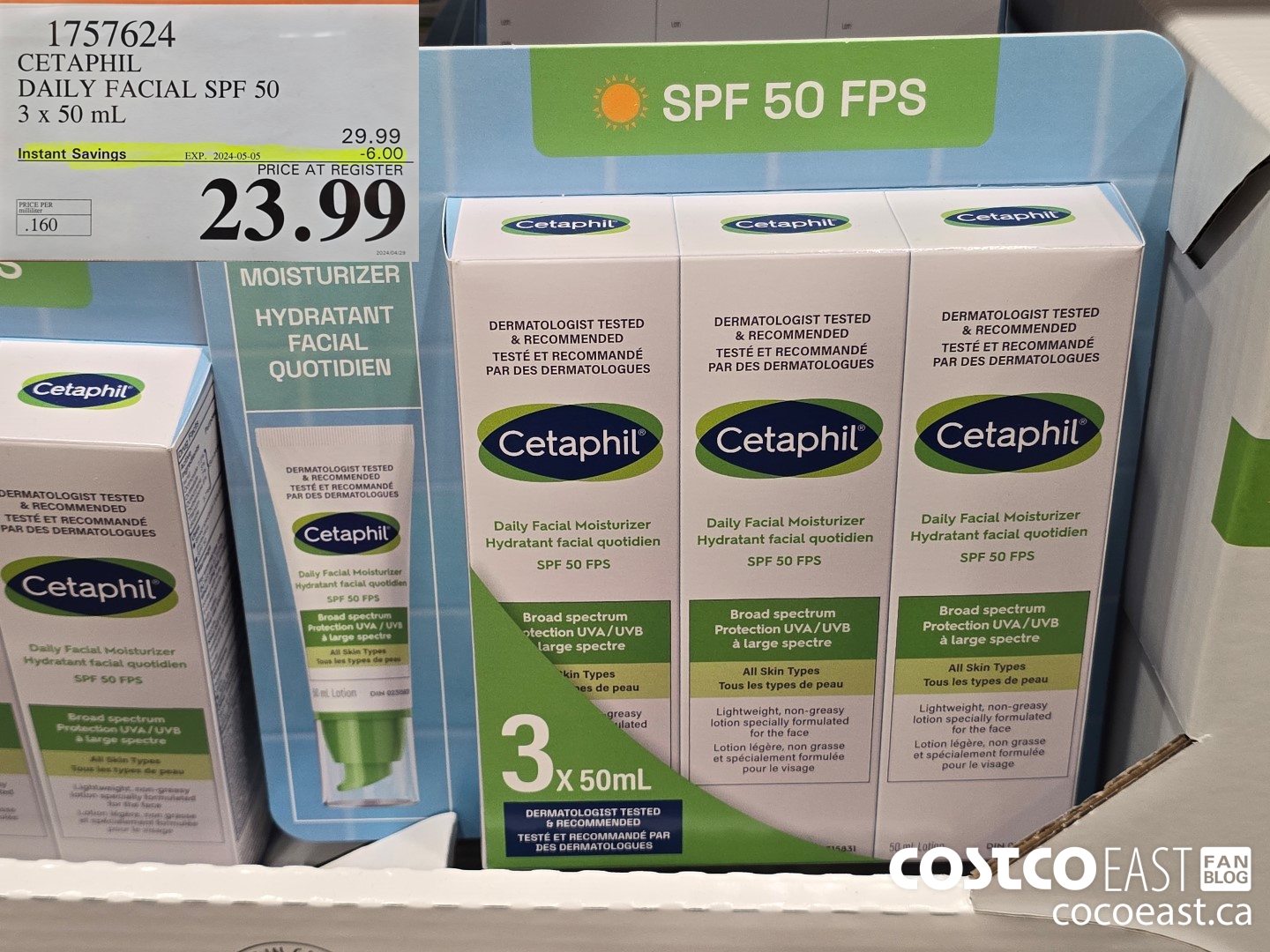 1757624 CETAPHIL DAILY FACIAL SPF 50 3 X 50 ML ($6.00 INSTANT SAVINGS EXPIRES ON 2024-05-05) $23.99