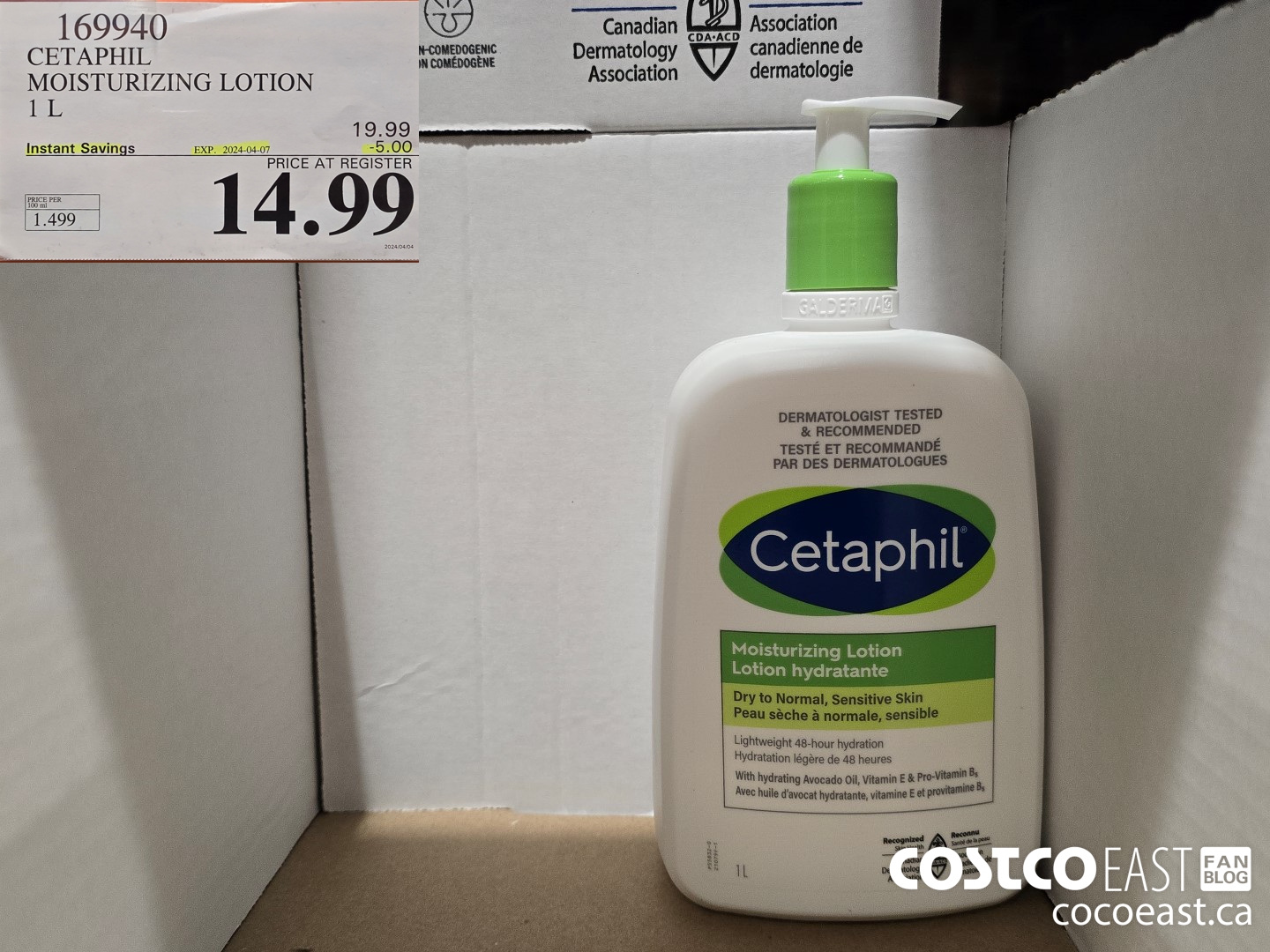 169940 CETAPHIL MOISTURIZING LOTION 1 L ($5.00 INSTANT SAVINGS EXPIRES ON 2024-04-07) $14.99