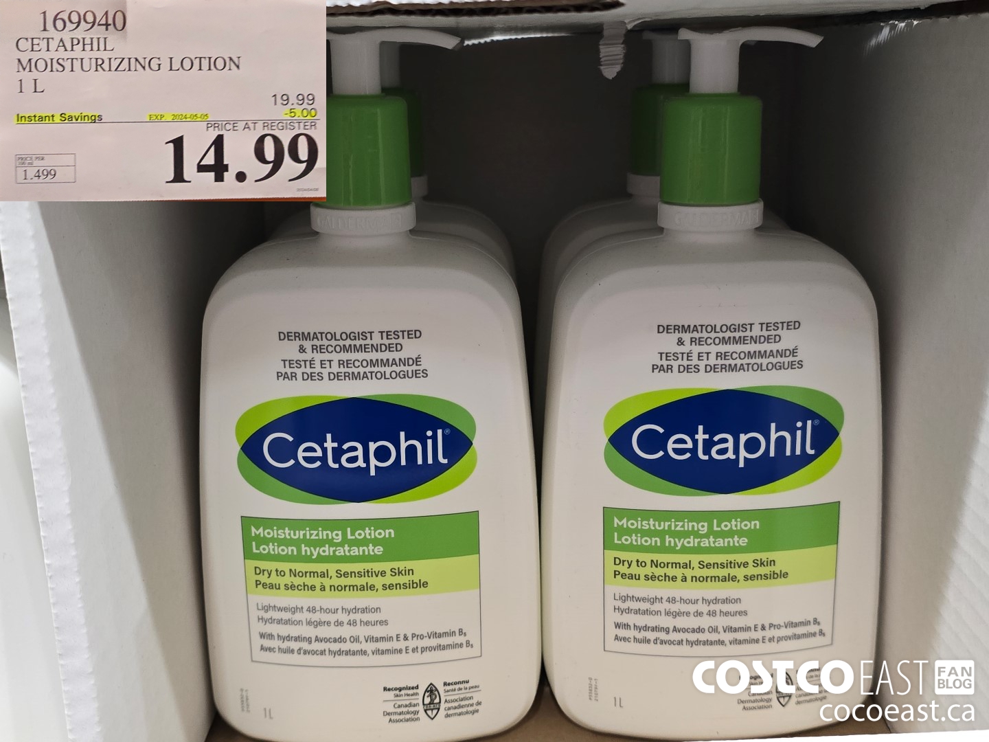169940 CETAPHIL MOISTURIZING LOTION 1 L ($5.00 INSTANT SAVINGS EXPIRES ON 2024-05-05) $14.99