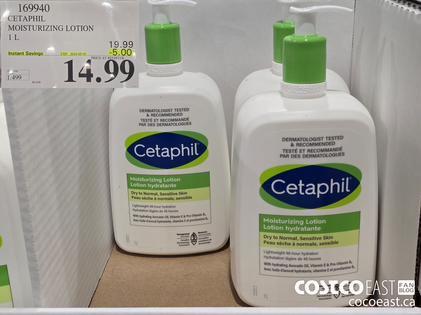 169940 CETAPHIL MOISTURIZING LOTION 1 L ($5.00 INSTANT SAVINGS EXPIRES ON 2024-05-05) $14.99