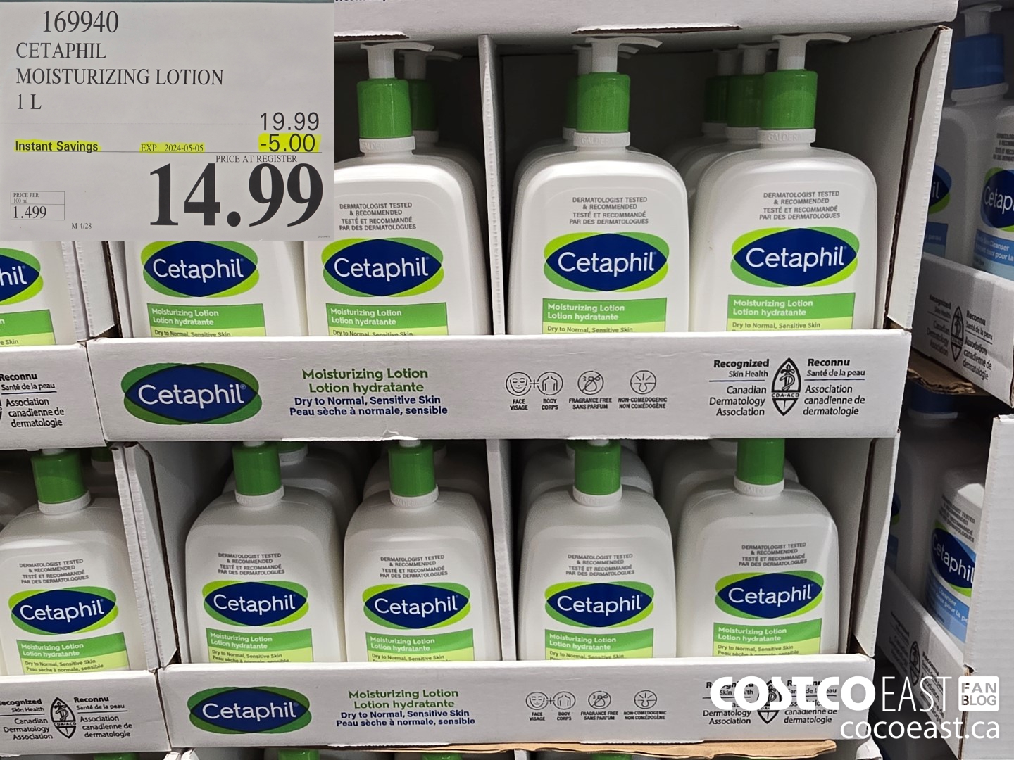 169940 CETAPHIL MOISTURIZING LOTION 1 L ($5.00 INSTANT SAVINGS EXPIRES ON 2024-05-05) $14.99