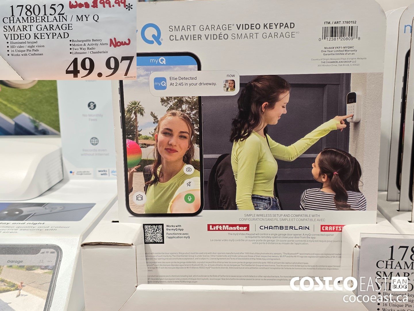 1780152 CHAMBERLAIN / MY Q SMART GARAGE VIDEO KEYPAD $49.97