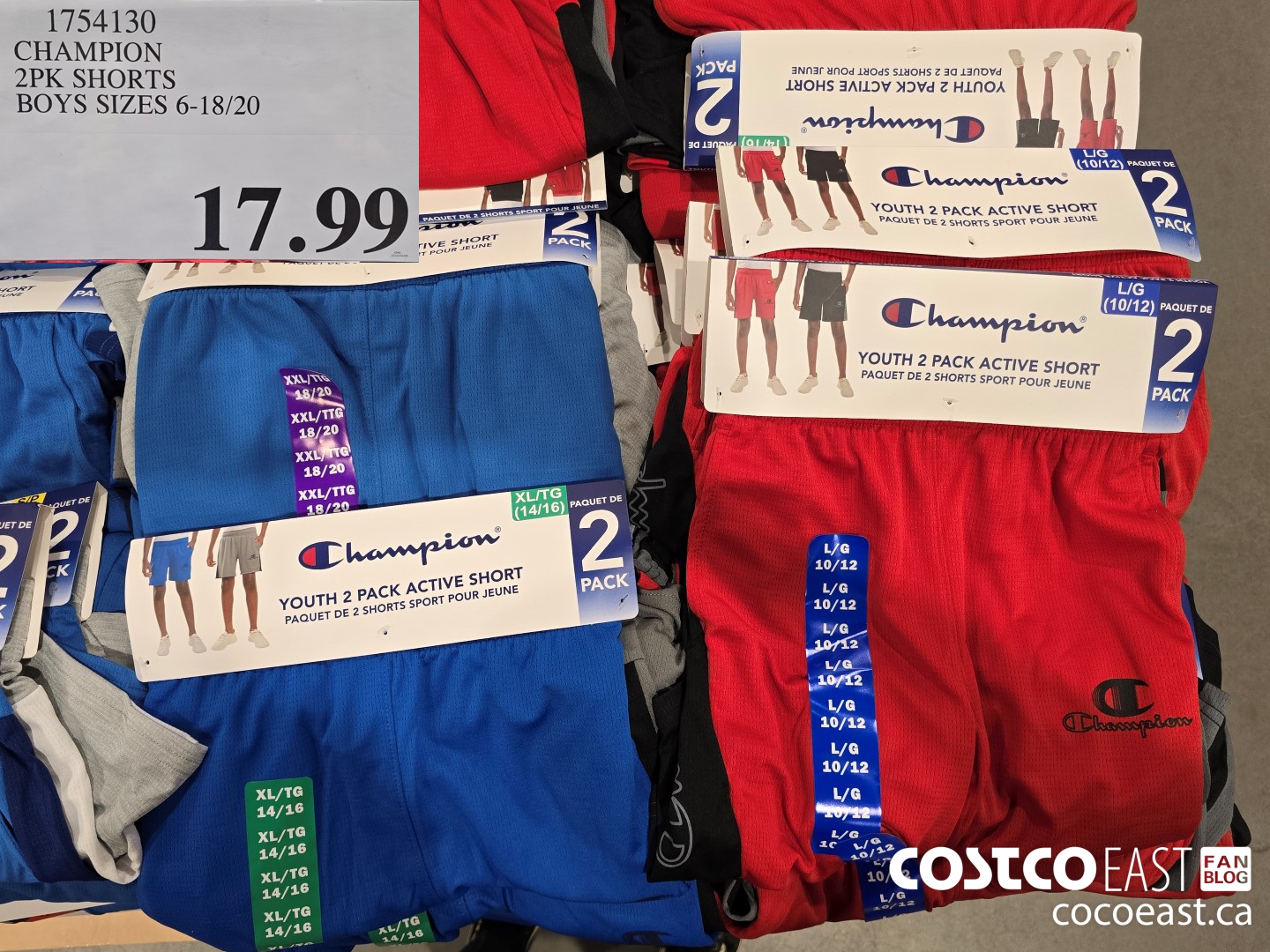 1754130 CHAMPION 2PK SHORTS BOYS SIZES 6-18/20 $17.99