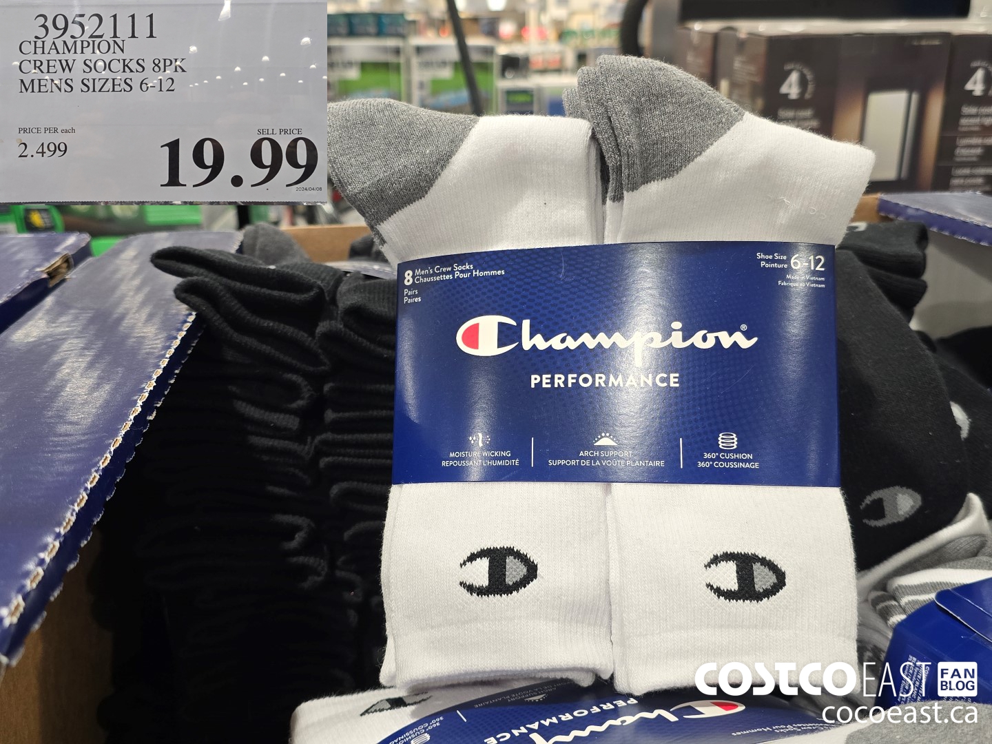 3952111 CHAMPION CREW SOCKS 8PK MENS SIZES 6-12 $19.99