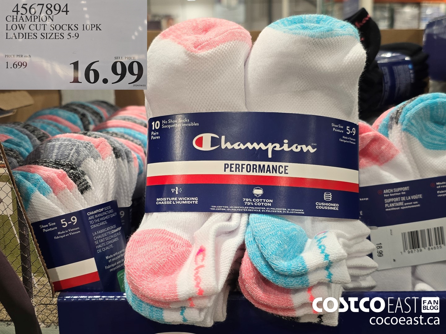 4567894 CHAMPION LOW CUT SOCKS 10 PK LADIES: SIZES 5-9 $16.99