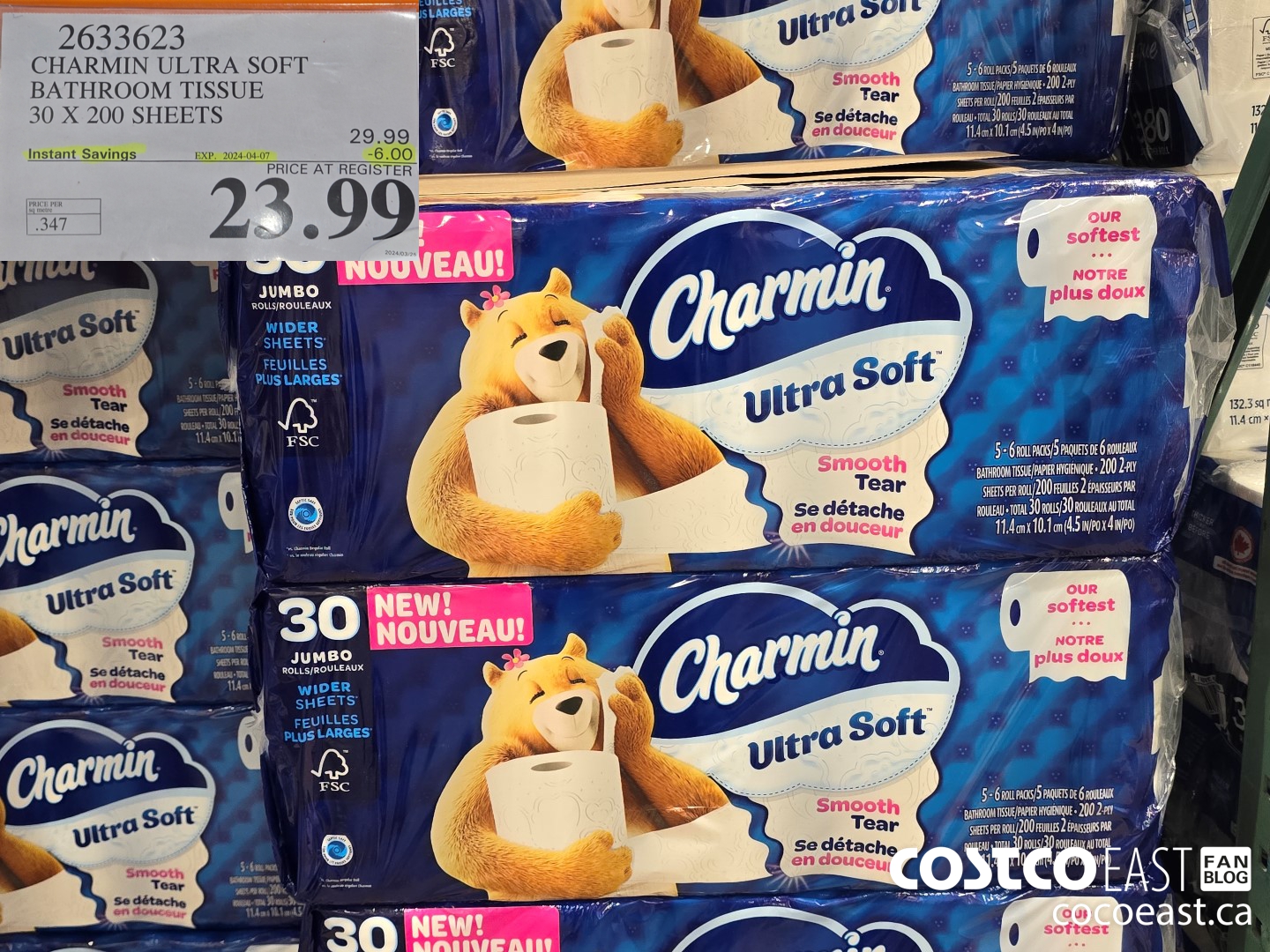 2633623 CHARMIN ULTRA SOFT BATHROOM TISSUE 30 X 200 SHEETS ($6.00 INSTANT SAVINGS EXPIRES ON 2024-04-07) $23.99