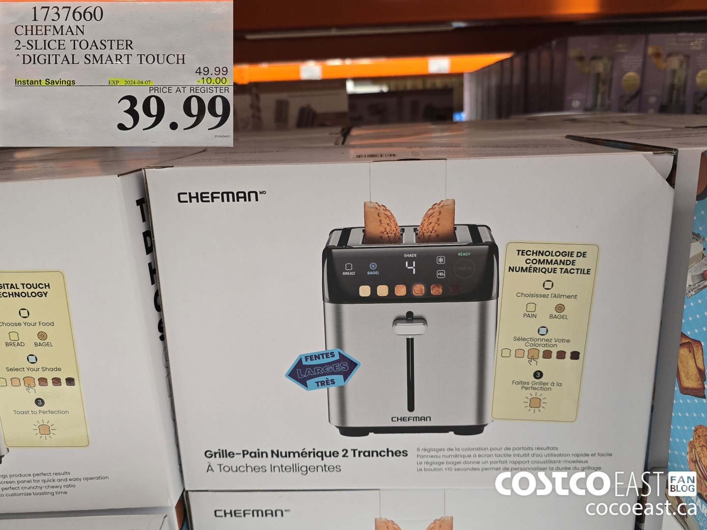 1737660 CHEFMAN 2-SLICE TOASTER ‘DIGITAL SMART TOUCH ($10.00 INSTANT SAVINGS EXPIRES ON 2024-04-07) $39.99