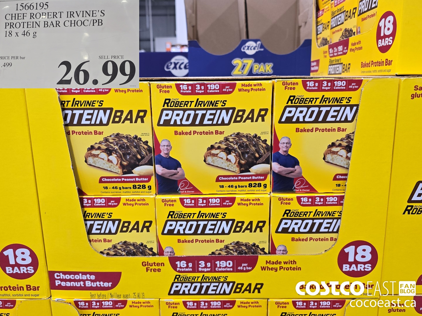 1566195 CHEF ROBERT IRVINE'S PROTEIN BAR 18 x 46 g $26.99