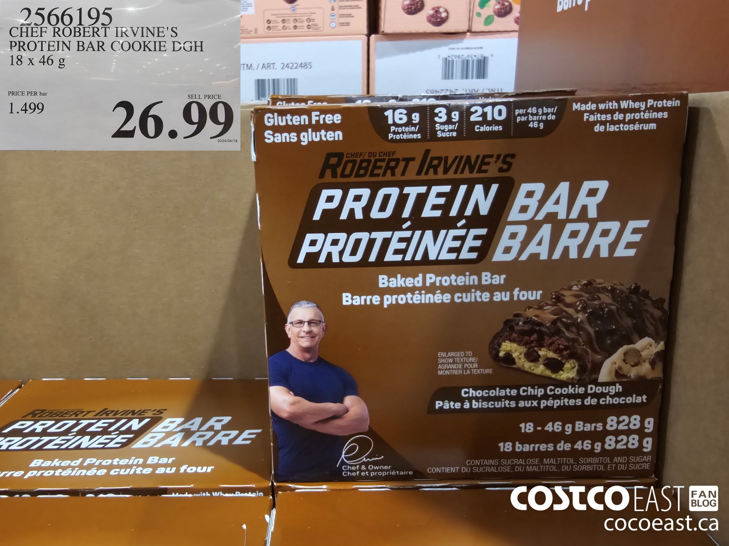 2566195 CHEF ROBERT IRVINE'S PROTEIN BAR COOKIE DGH 18 x 48 G $26.99