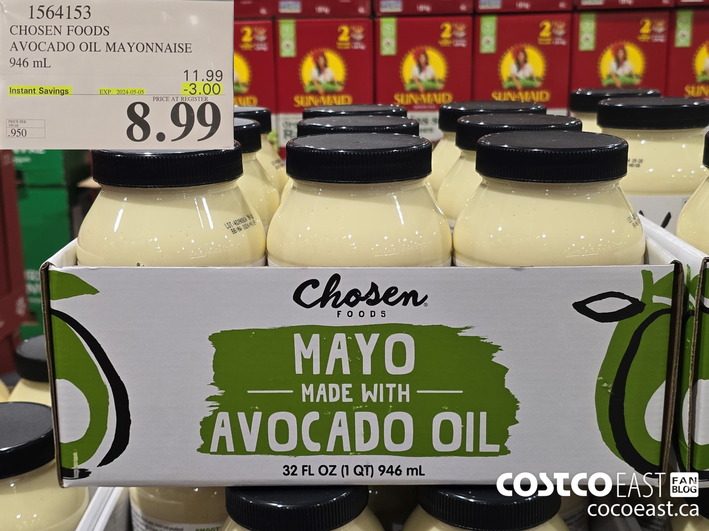 1564153 CHOSEN FOODS AVOCADO OIL MAYONNAISE 946 mL ($3.00 INSTANT SAVINGS EXPIRES ON 2024-05-05) $8.99