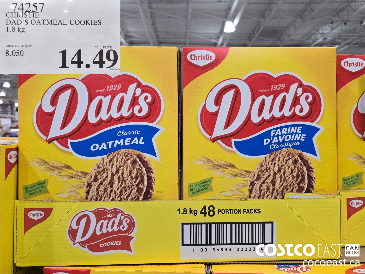 74257 CHRISTIE DAD'S OATMEAL COOKIES 1.8 KG $14.49