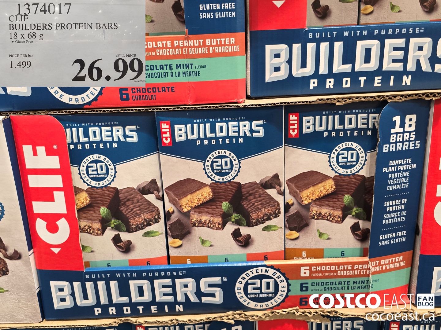 1374017 CLIF BUILDERS PROTEIN BARS 18 X 68 G $26.99