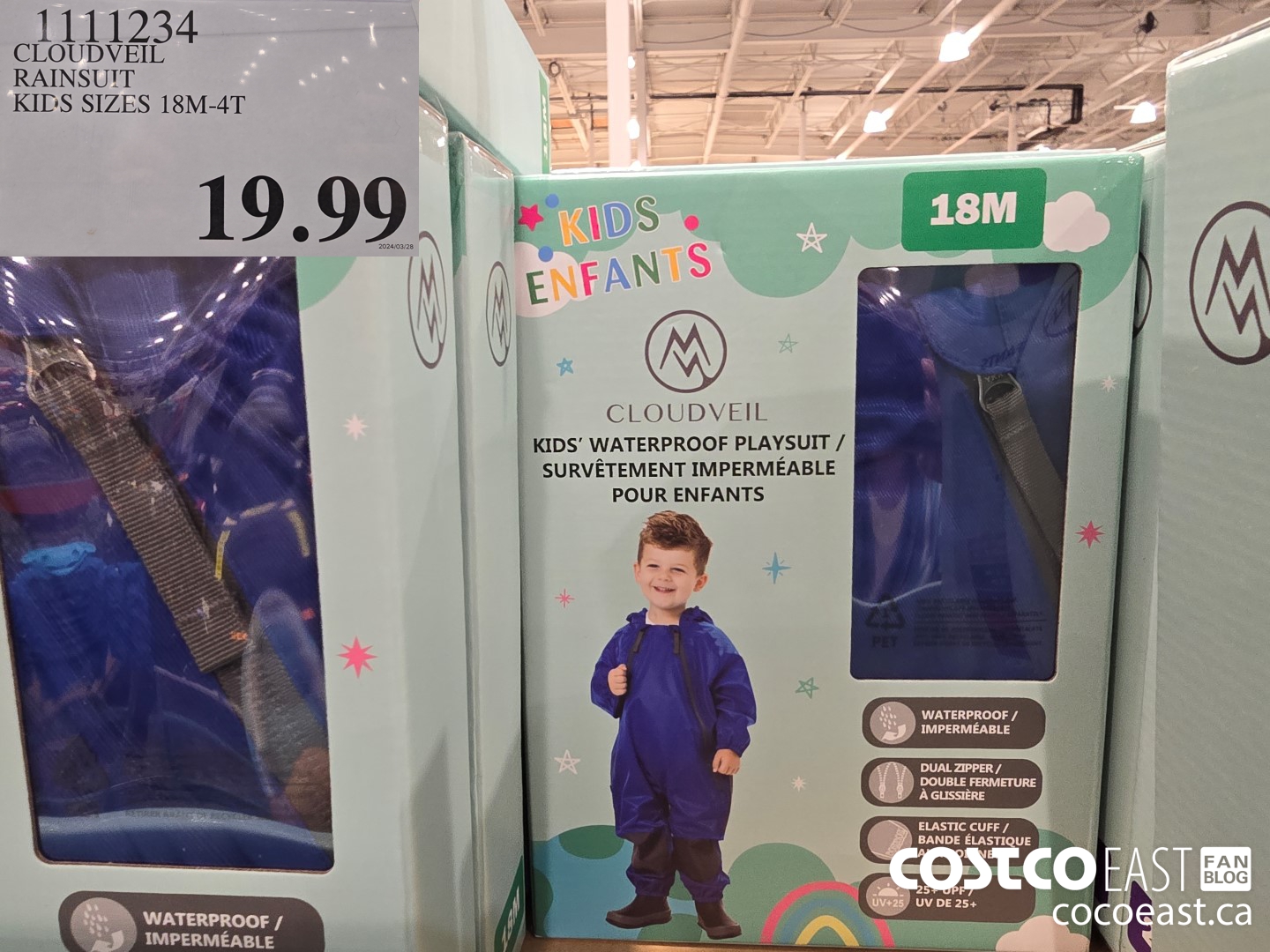 1111234 CLOUDVEIL RAINSUIT KIDS SIZES 18M-4T $19.99