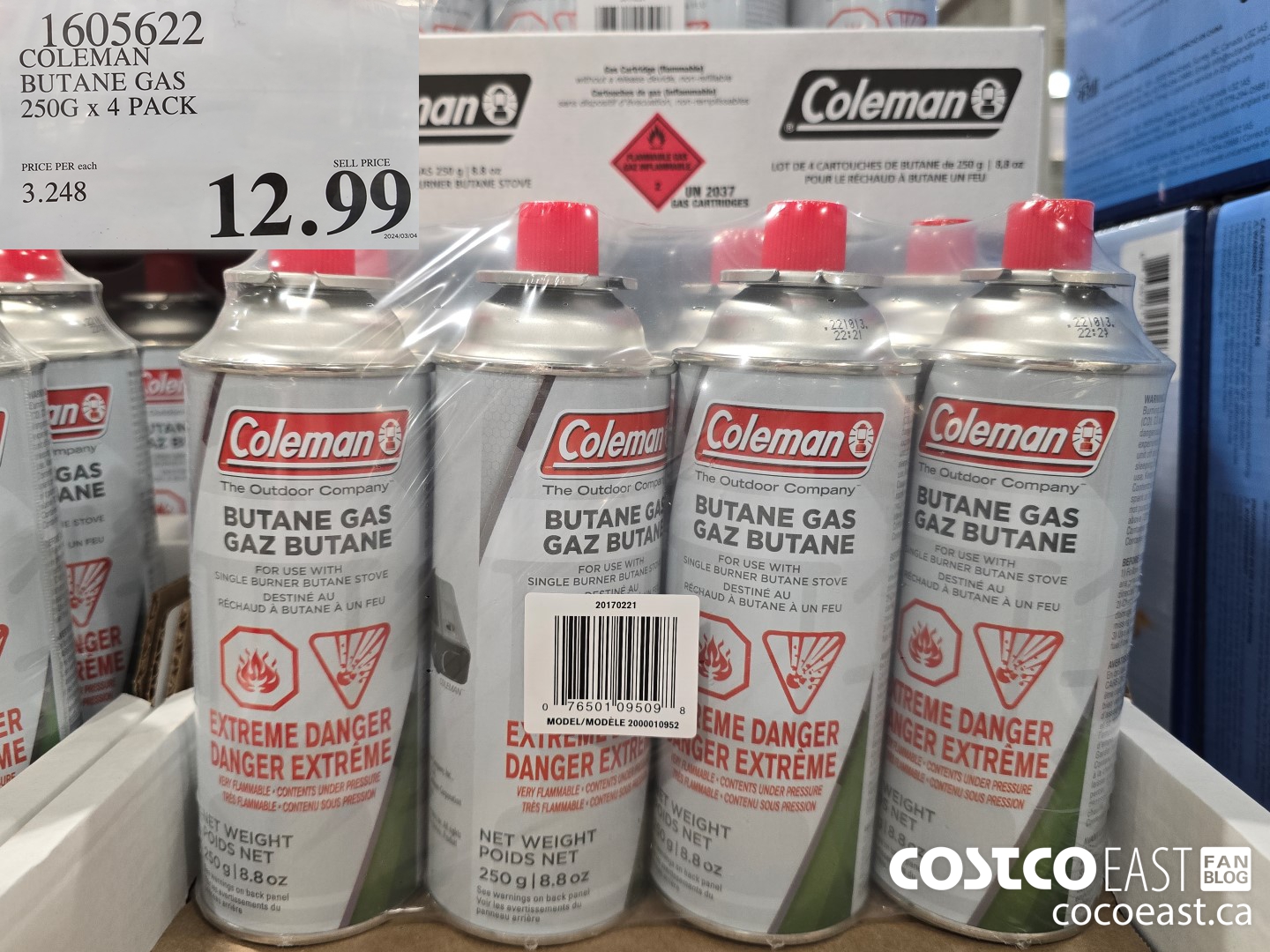 1605622 COLEMAN BUTANE GAS 250G x 4 PACK $12.99