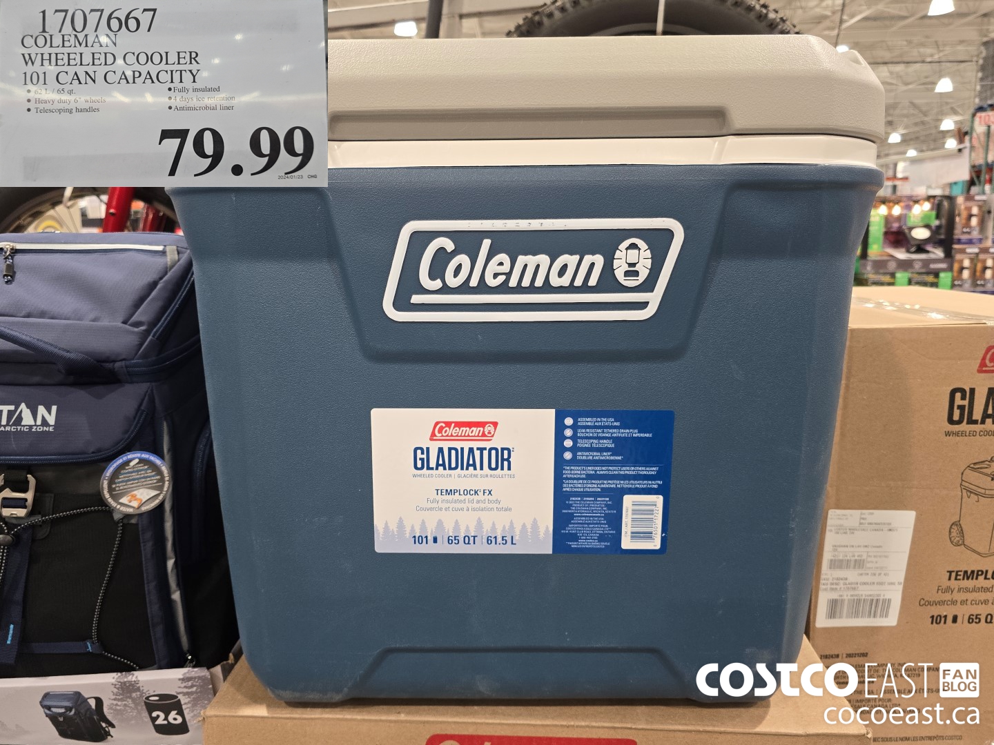 1707667 COLEMAN WHEELED COOLER 101 CAN CAPACITY $79.99