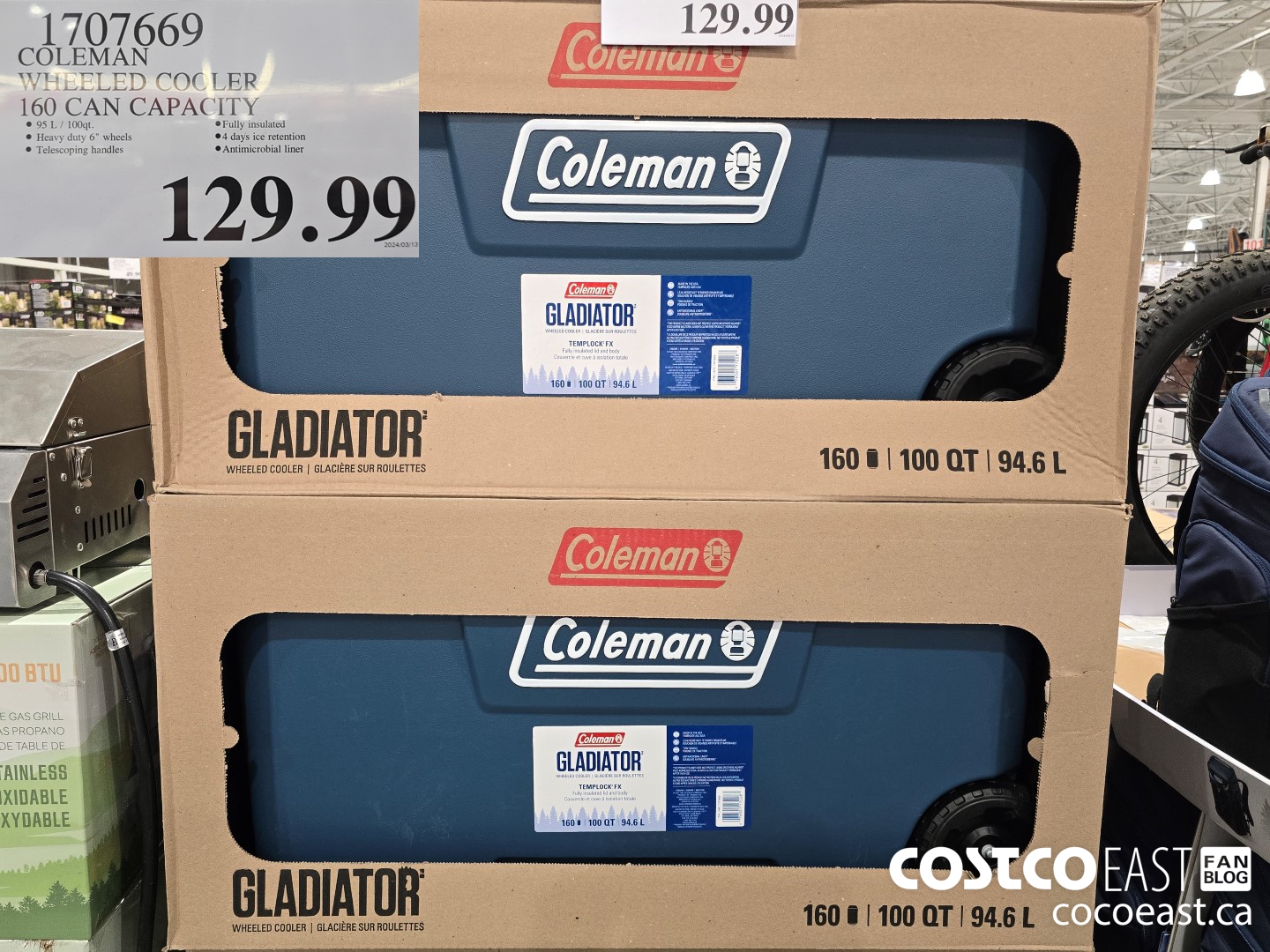 1707669 COLEMAN WHEELED COOLER 160 CAN CAPACITY $129.99
