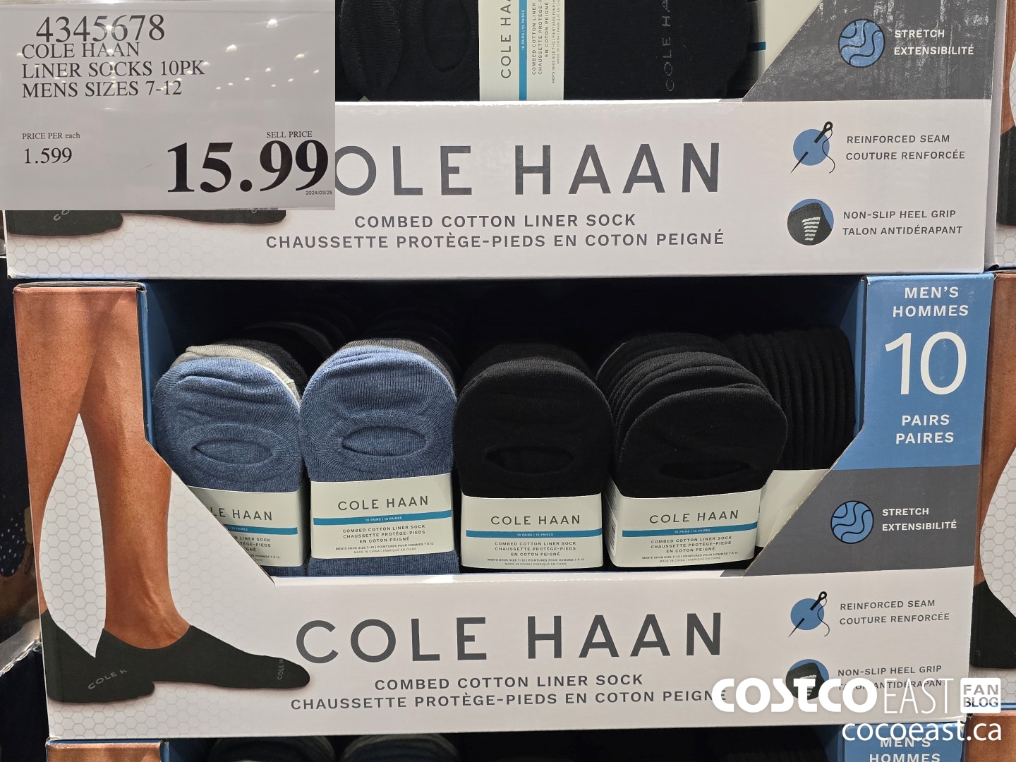 4345678 COLE HAAN LINER SOCK 10PK MENS SIZES 7-12 $15.99