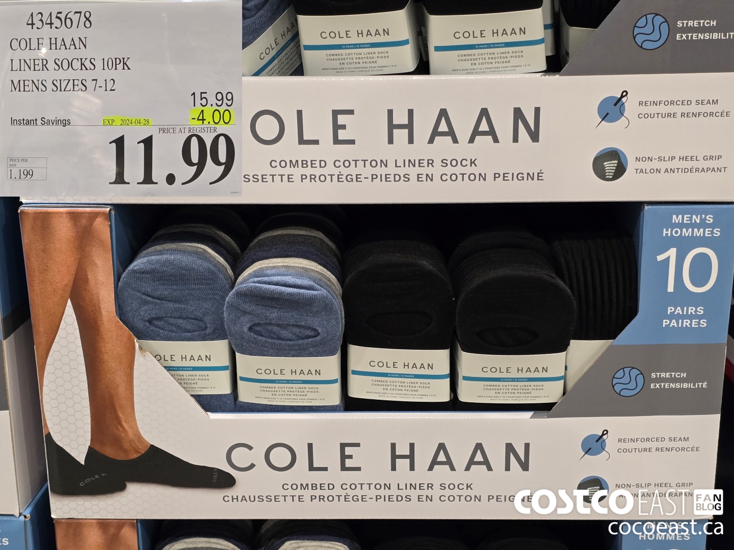 4345678 COLE HAAN LINER SOCK 10PK MENS SIZES 7-12 ($4.00 INSTANT SAVINGS EXPIRES ON 2024-04-28) $11.99