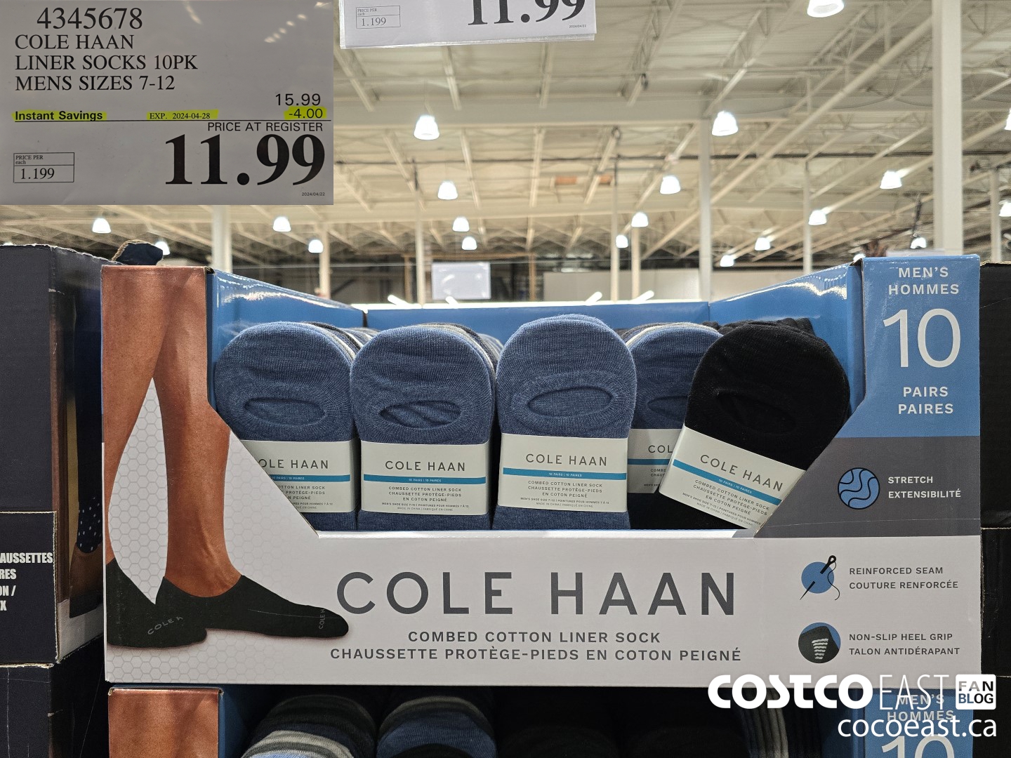 4345678 COLE HAAN LINER SOCK 10PK MENS SIZES 7-12 ($4.00 INSTANT SAVINGS EXPIRES ON 2024-04-28) $11.99