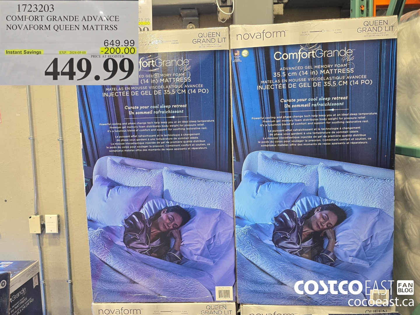1723203 COMFORT GRANDE ADVANCE NOVAFORM QUEEN MATTRSS ($200.00 INSTANT SAVINGS EXPIRES ON 2024-05-05) $449.99