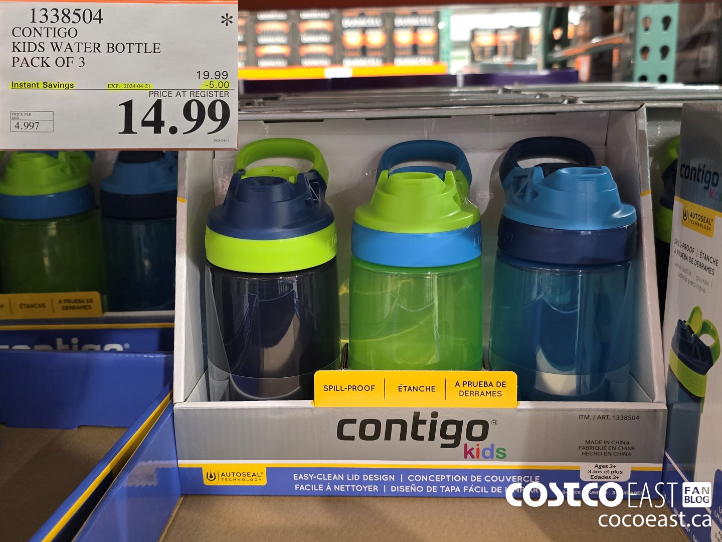 1338504 CONTIGO KIDS WATER BOTTLE PACK OF 3 ($5.00 INSTANT SAVINGS EXPIRES ON 2024-04-21) $14.99