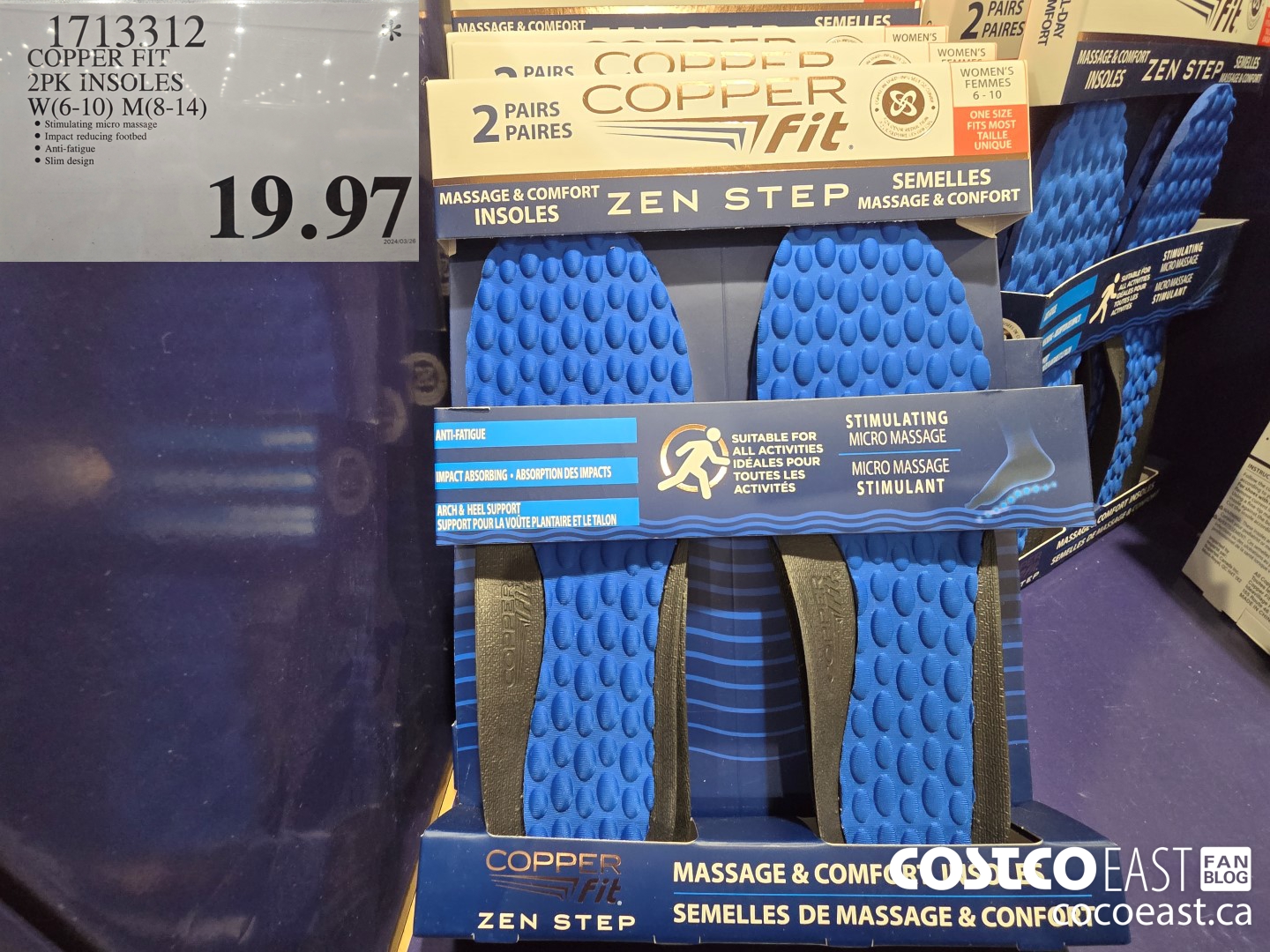 1713312 COPPER FIT 2PK INSOLES W(6-10) M(8-14) $19.97