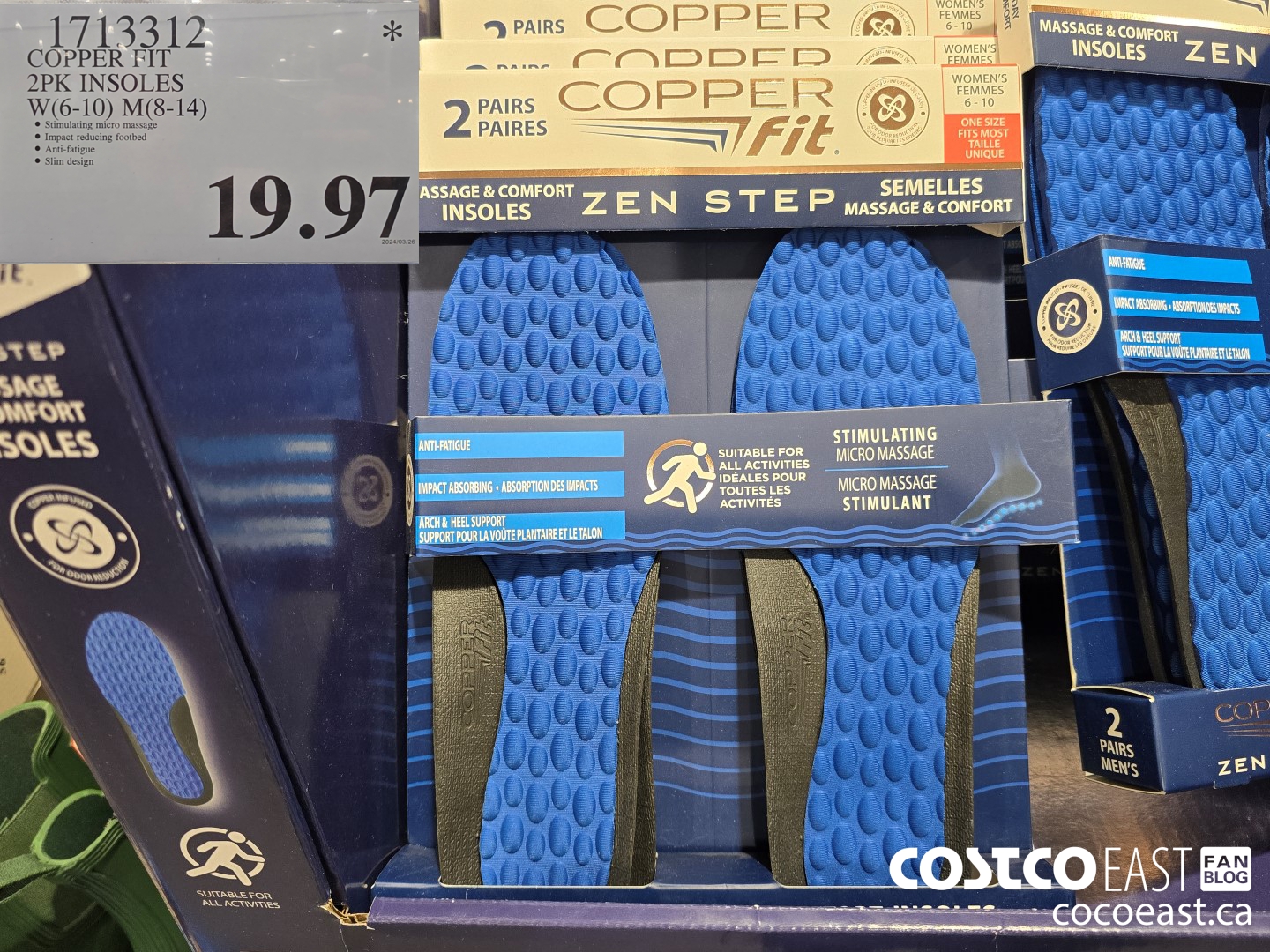 1713312 COPPER FIT 2PK INSOLES W(6-10) M(8-14) $19.97