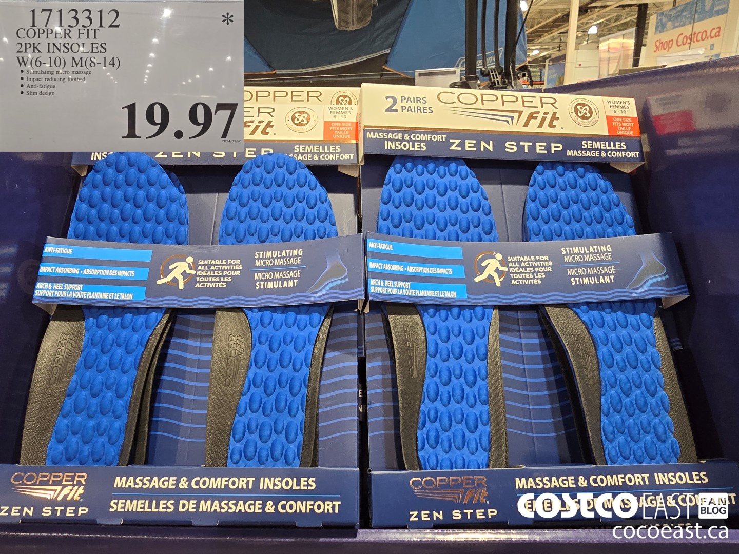 1713312 COPPER FIT 2PK INSOLES W(6-10) M(8-14) $19.97