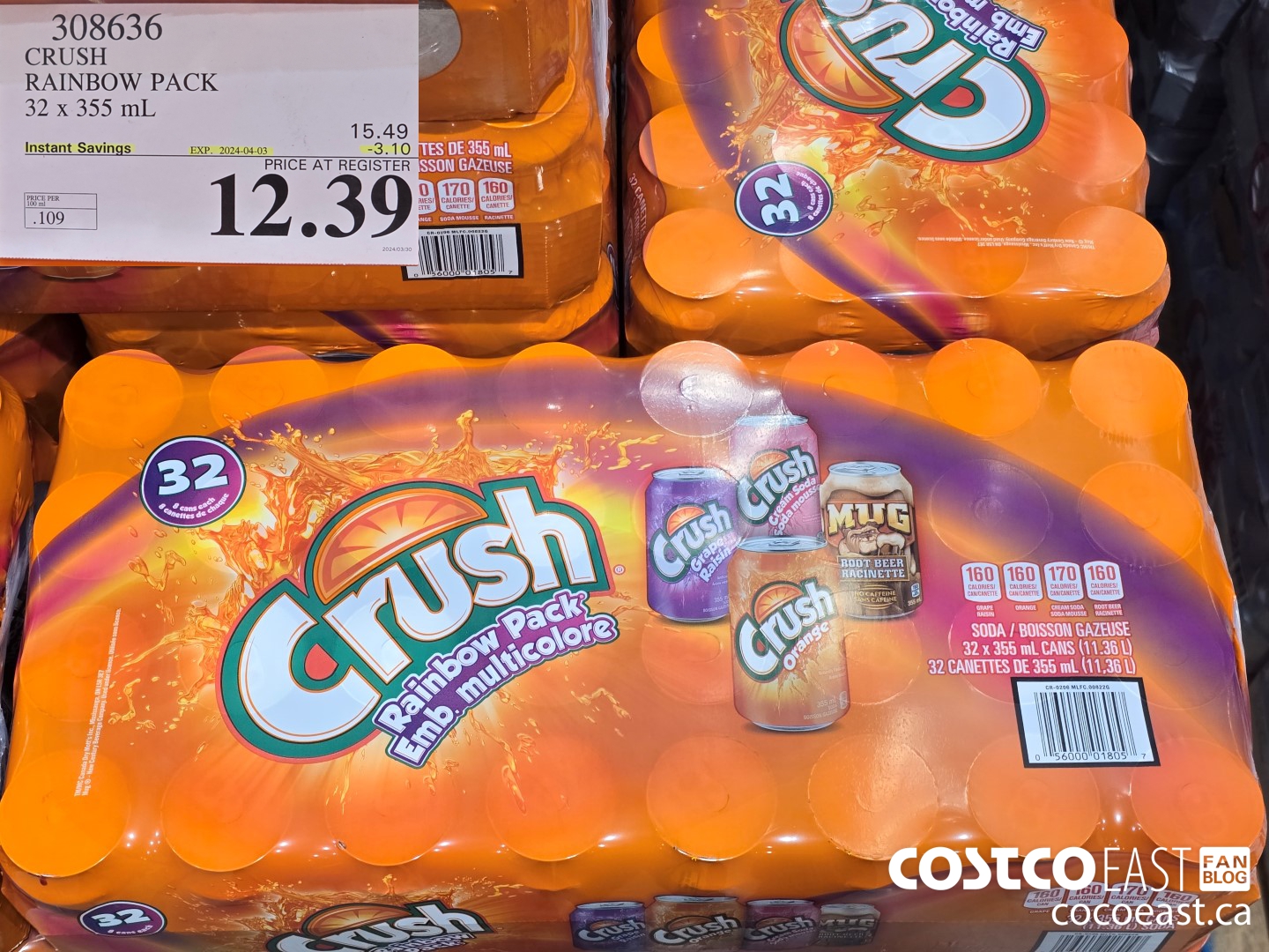 308636 CRUSH RAINBOW PACK 32 X 355 ML ($3.10 INSTANT SAVINGS EXPIRES ON 2024-04-03) $12.39