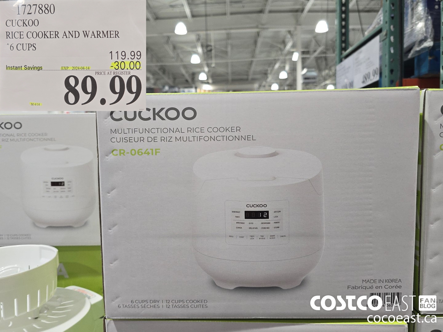 1727880 CUCKOO RICE COOKER AND WARMER 6 CUPS ($30.00 INSTANT SAVINGS EXPIRES ON 2024-04-14) $89.99