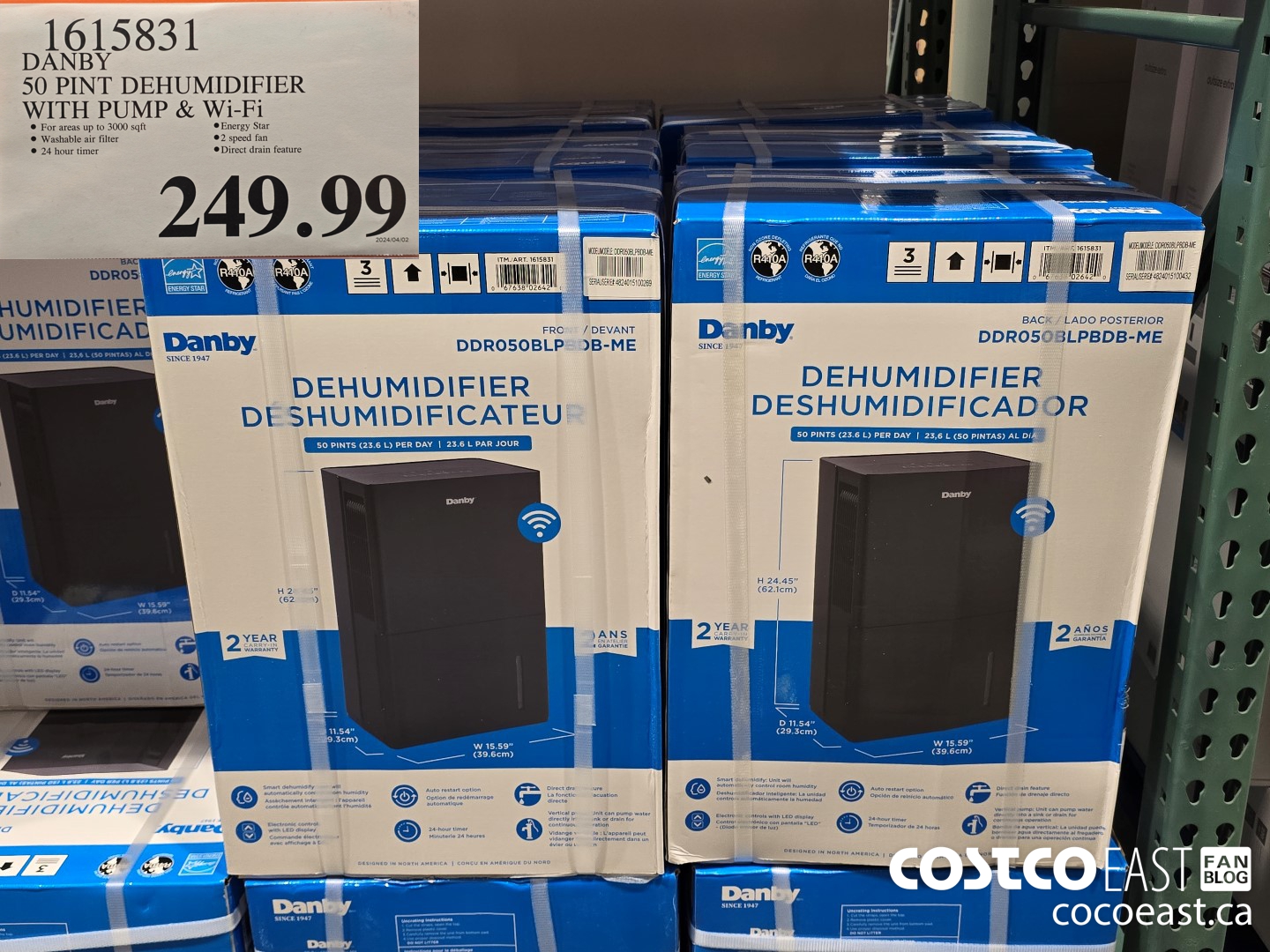 16153831 DANBY 50 PINT DEHUMIDIFIER WITH PUMP & Wi-fi $249.99