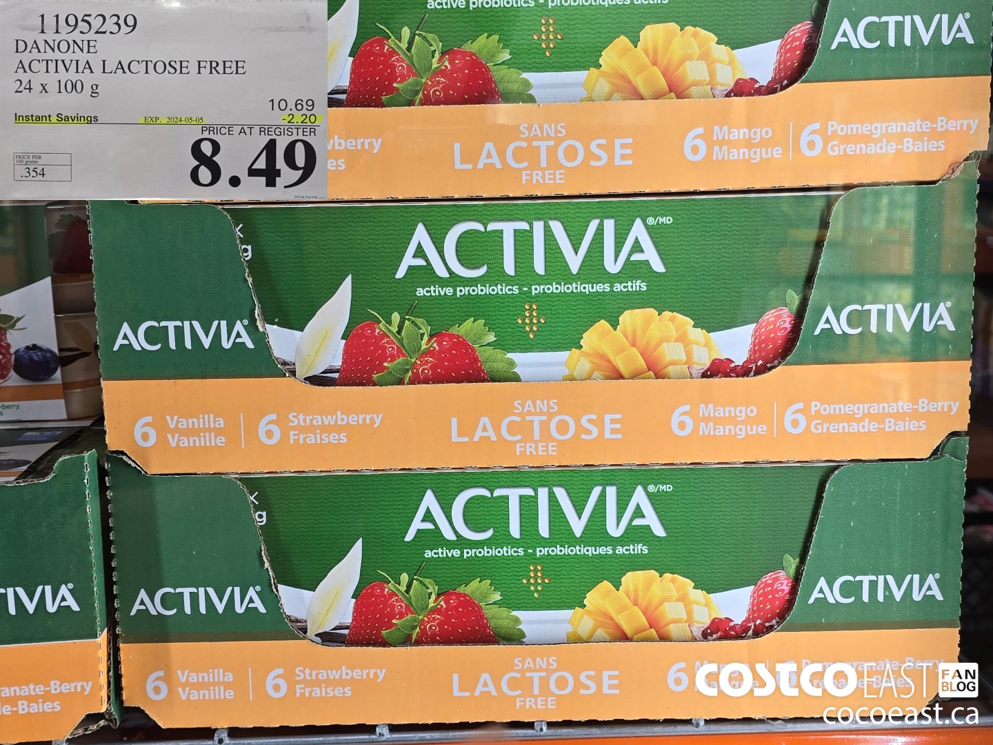 1195239 DANONE ACTIVIA LACTOSE FREE 24 x 100 g ($2.20 INSTANT SAVINGS EXPIRES ON 2024-05-05) $8.49