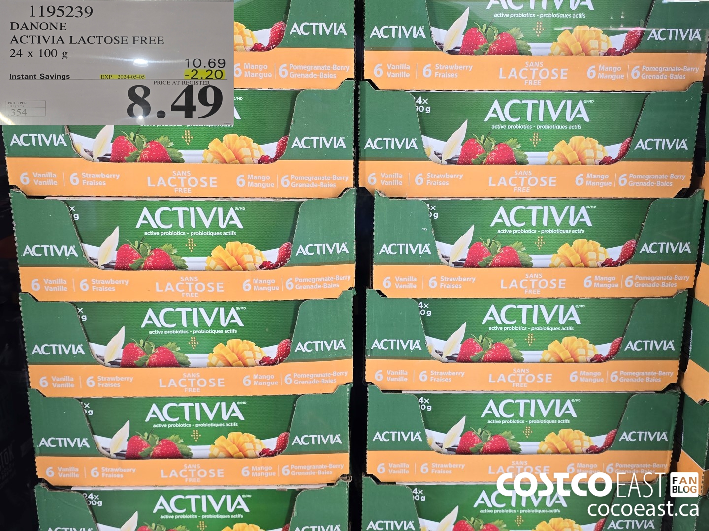 1195239 DANONE ACTIVIA LACTOSE FREE 24 x 100 g ($2.20 INSTANT SAVINGS EXPIRES ON 2024-05-05) $8.49