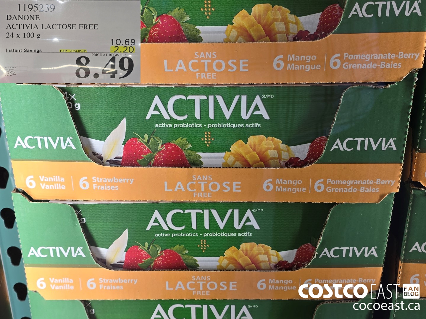 1195239 DANONE ACTIVIA LACTOSE FREE 24 x 100 g ($2.20 INSTANT SAVINGS EXPIRES ON 2024-05-05) $8.49
