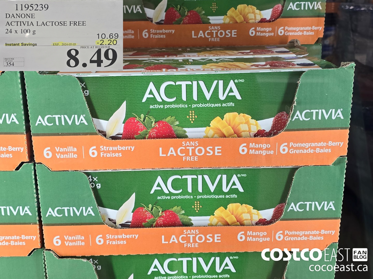 1195239 DANONE ACTIVIA LACTOSE FREE 24 x 100 g ($2.20 INSTANT SAVINGS EXPIRES ON 2024-05-05) $8.49
