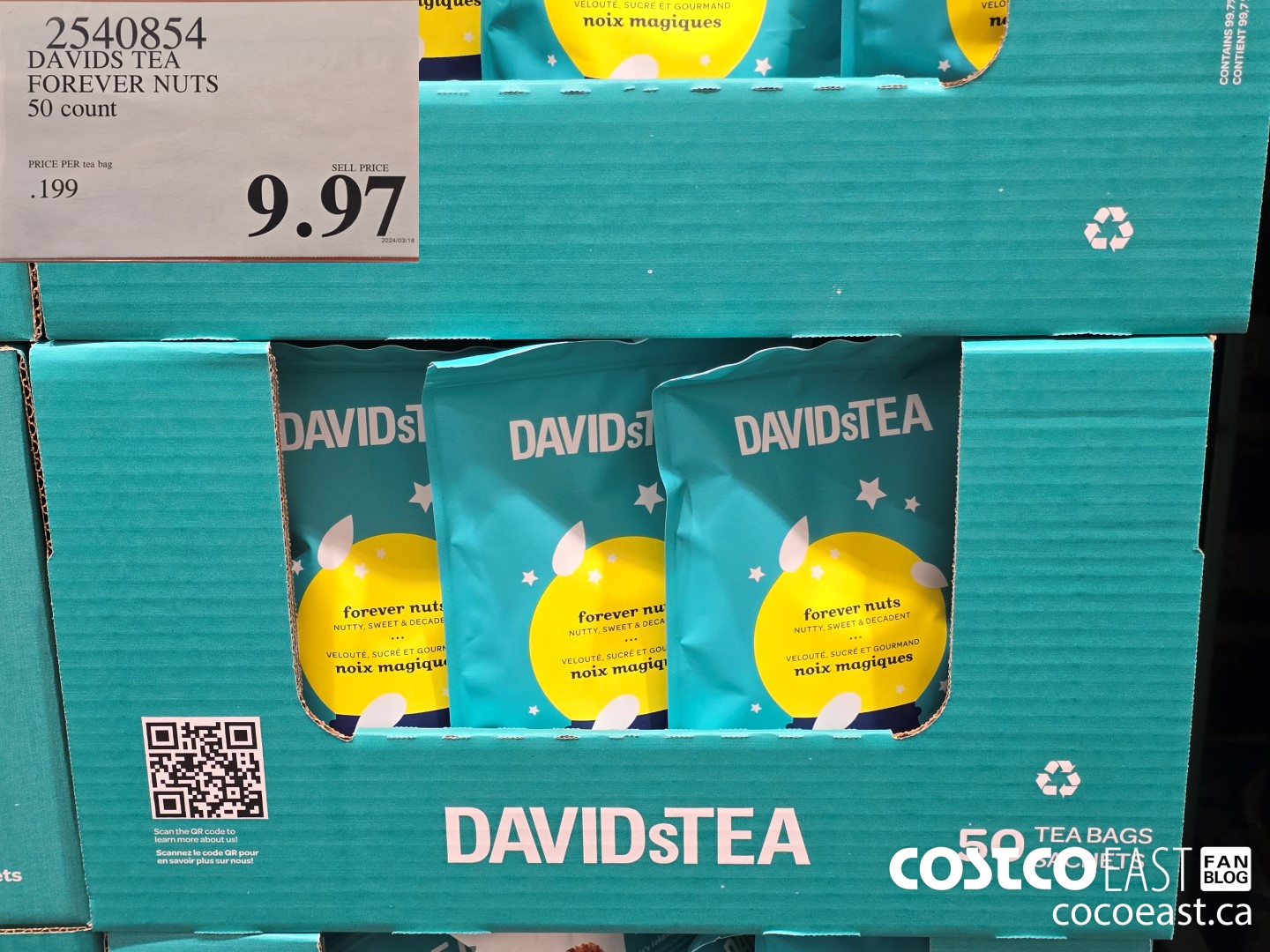 2540854 DAVIDS TEA FOREVER NUTS 50 COUNT $9.97