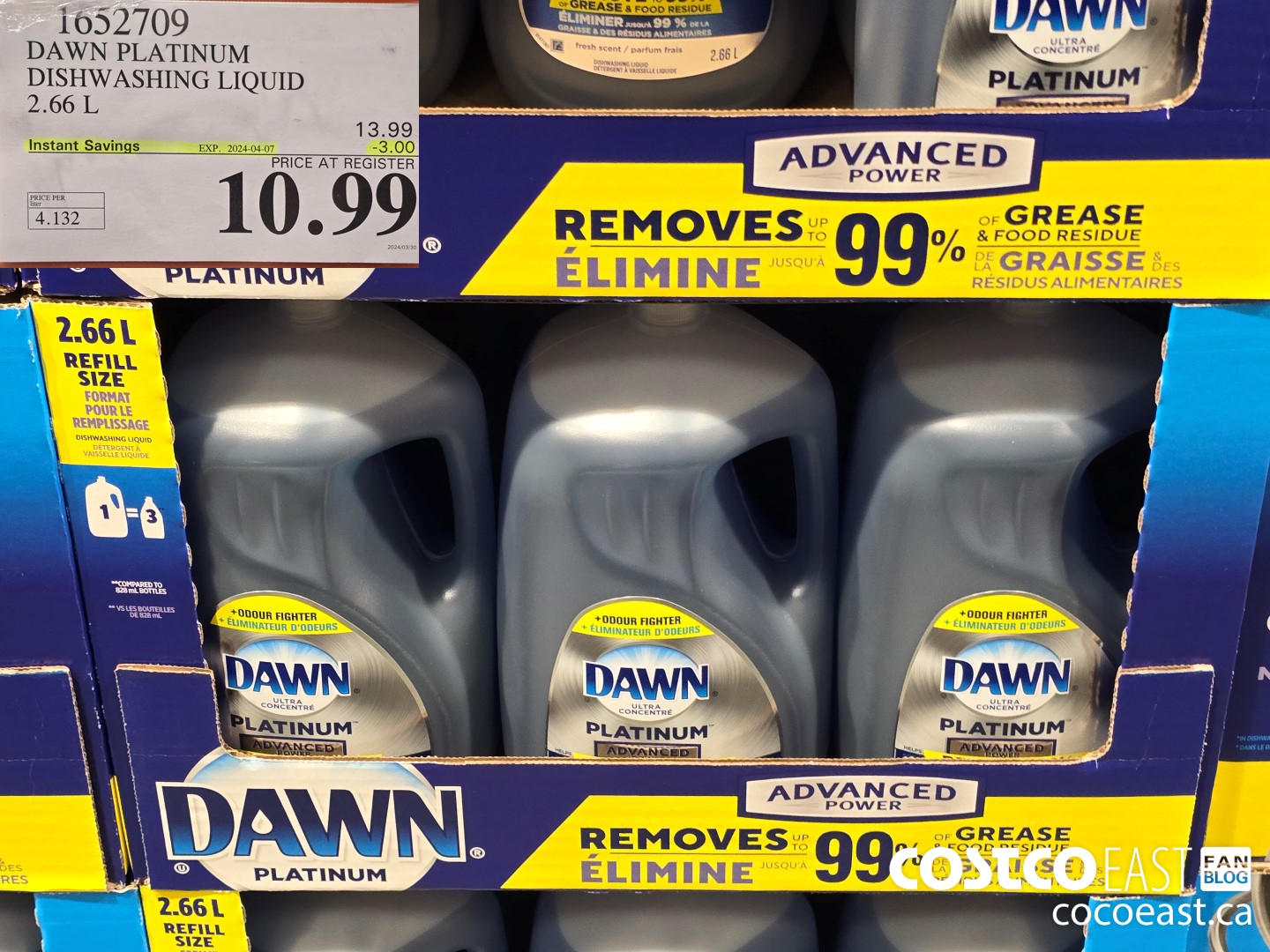 1652709 DAWN PLATINUM DISHWASHER LIQUID 2.66L ($3.00 INSTANT SAVINGS EXPIRES ON 2024-04-07) $10.99