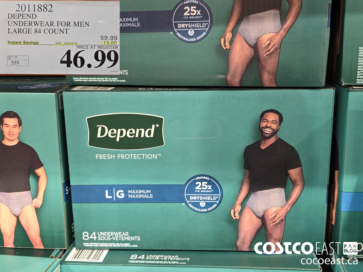 2011882 DEPEND UNDERWEAR FOR MEN LARGE 84 COUNT ($13.00 INSTANT SAVINGS EXPIRES ON 2024-05-05) $46.99