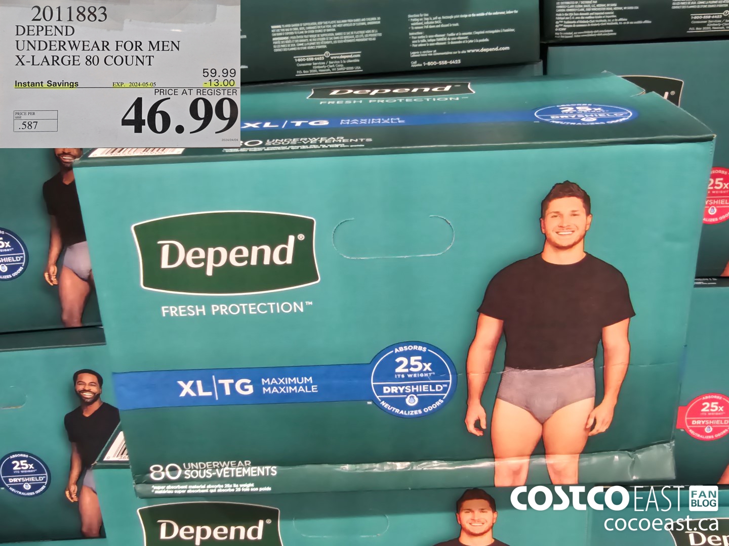 2011883 DEPEND UNDERWEAR FOR MEN X-LARGE 80 COUNT ($13.00 INSTANT SAVINGS EXPIRES ON 2024-05-05) $46.99