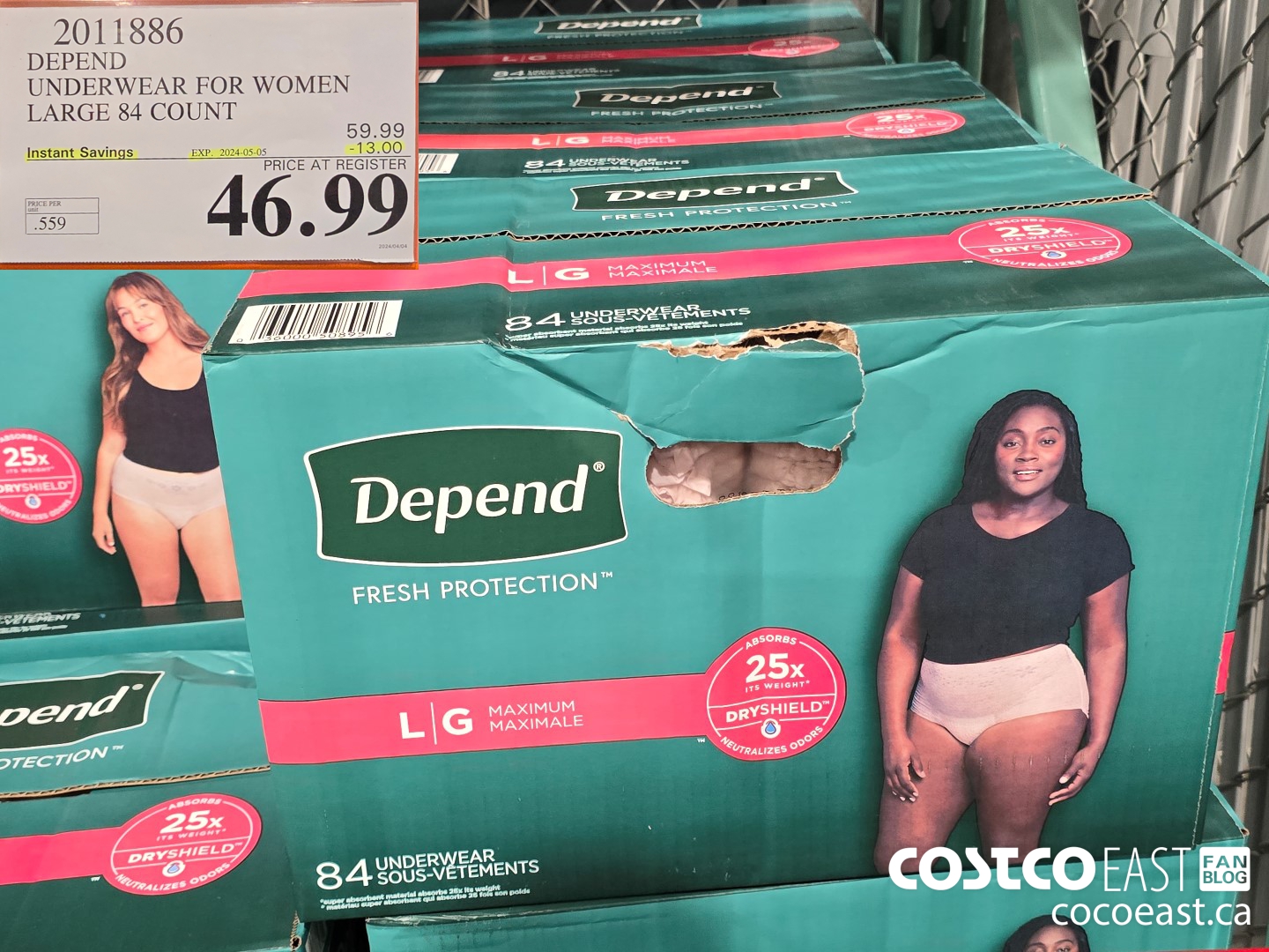 2011886 DEPEND UNDERWEAR FOR WOMEN LARGE 84 COUNT ($13.00 INSTANT SAVINGS EXPIRES ON 2024-05-05) $46.99