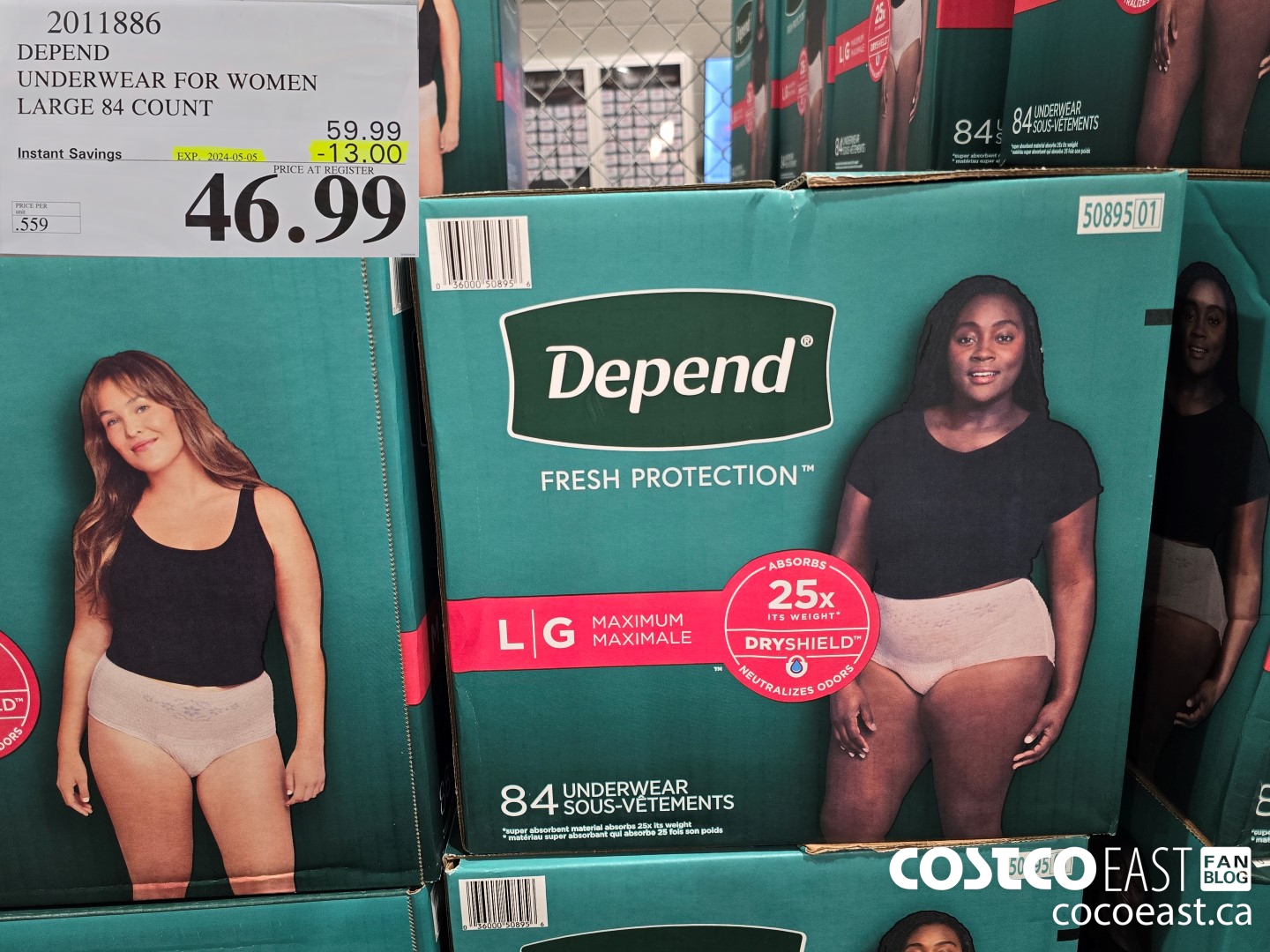 2011886 DEPEND UNDERWEAR FOR WOMEN LARGE 84 COUNT ($13.00 INSTANT SAVINGS EXPIRES ON 2024-05-05) $46.99
