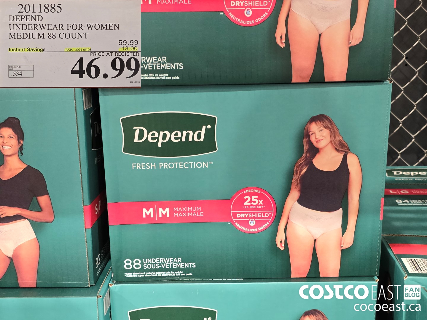2011885 DEPEND UNDERWEAR FOR WOMEN MEDIUM 88 COUNT ($13.00 INSTANT SAVINGS EXPIRES ON 2024-05-05) $46.99