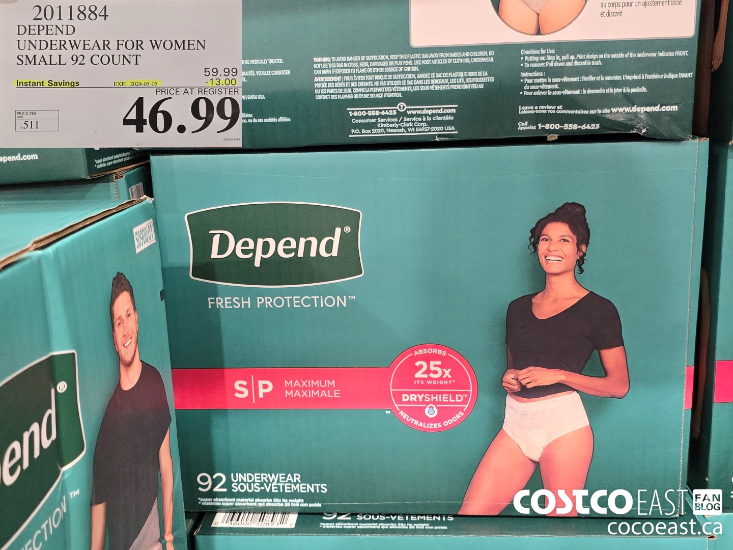 2011884 DEPEND UNDERWEAR FOR WOMEN SMALL 92 COUNT ($13.00 INSTANT SAVINGS EXPIRES ON 2024-05-05) $46.99