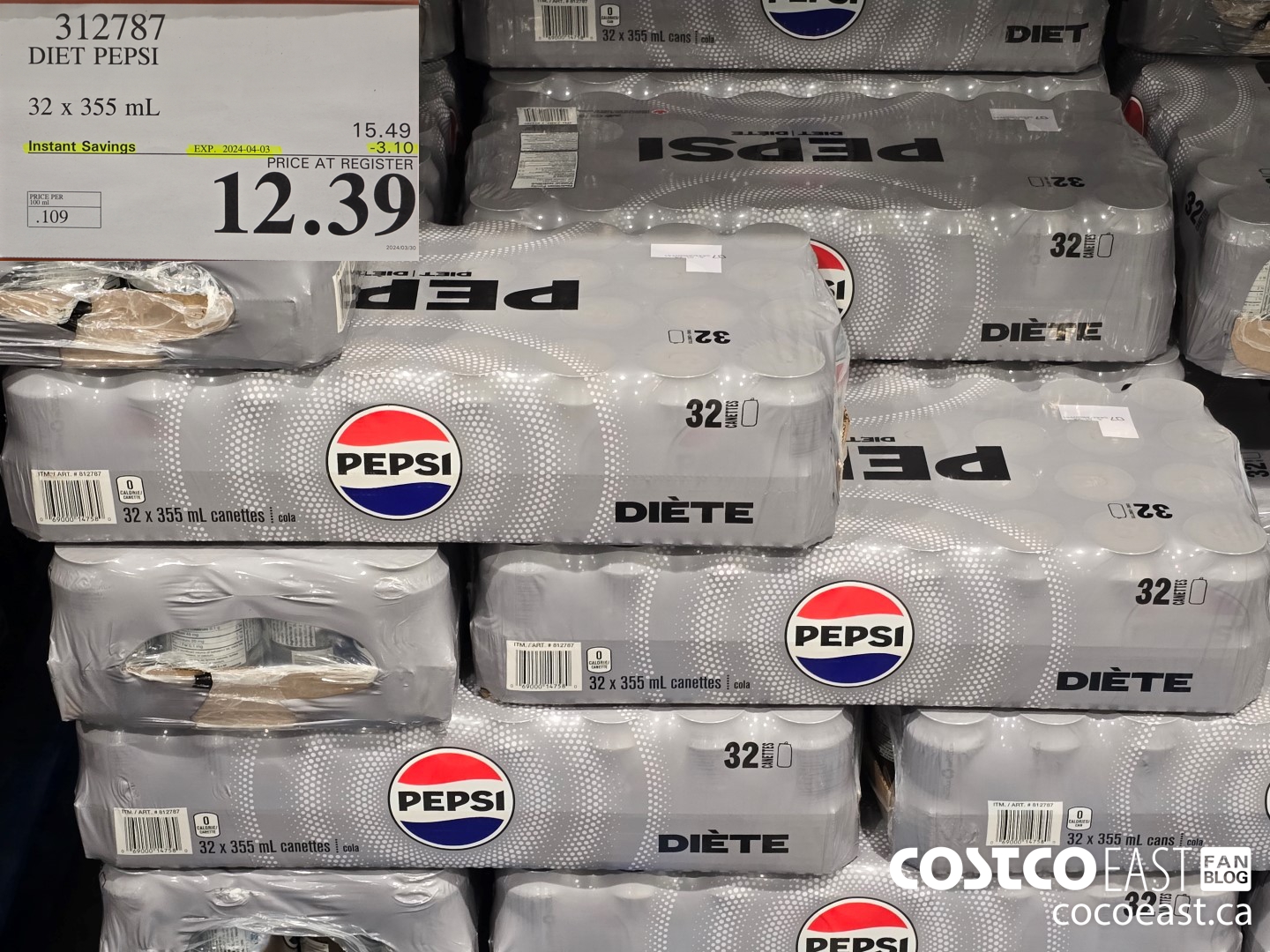 312787 DIET PEPSI 32 X 355 ($3.10 INSTANT SAVINGS EXPIRES ON 2024-04-03) $12.39