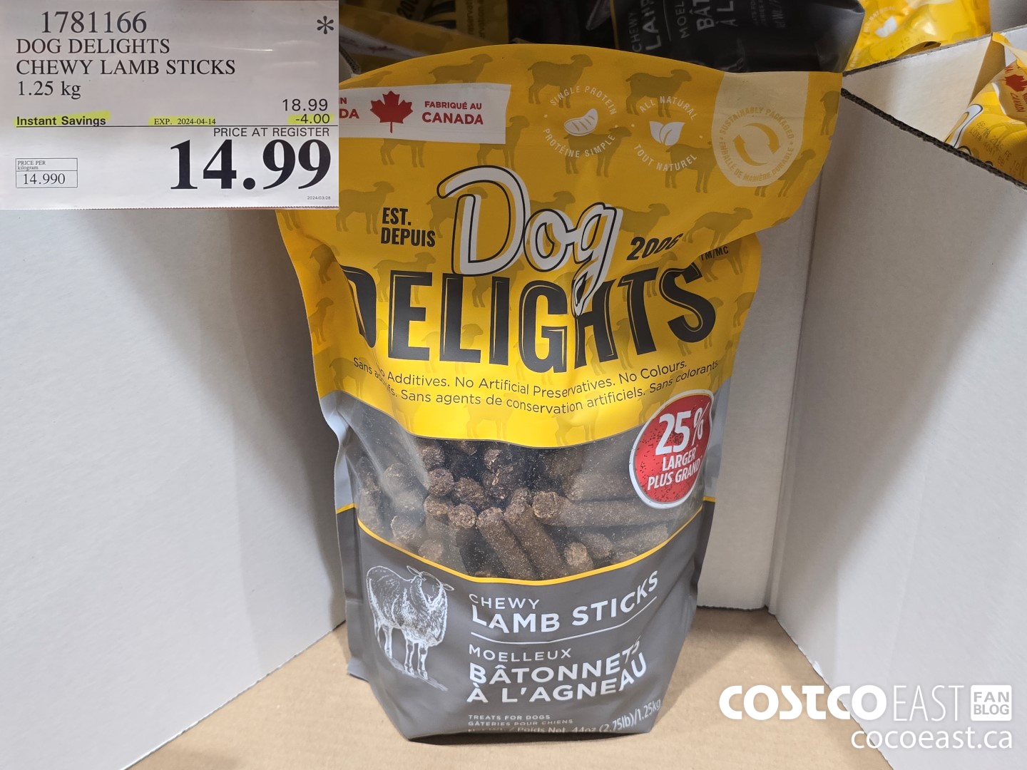 1781166 DOG DELIGHTS CHEWY LAMB STICKS 1.25 KG ($4.00 INSTANT SAVINGS EXPIRES ON 2024-04-14) $14.99