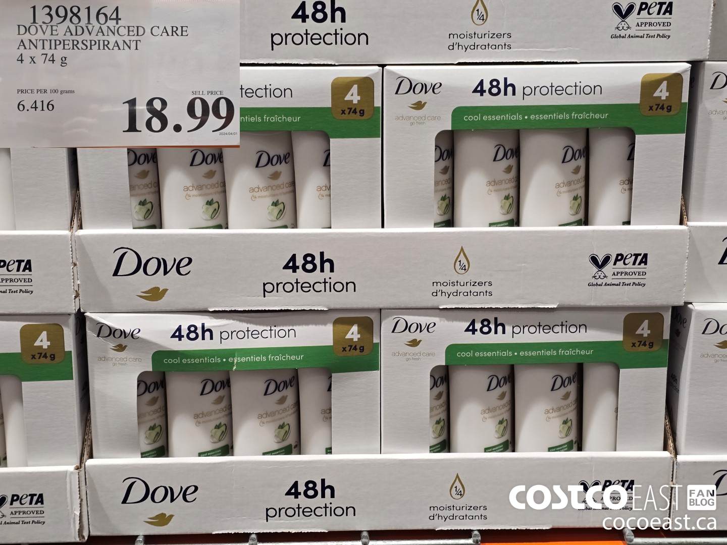 1398164 DOVE ADVANCED CARE ANTIPERSPIRANT 4 x 74G $18.99