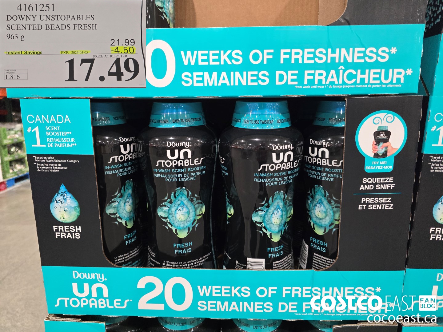 4161251 DOWNY UNSTOPABLES SCENTED BEADS FRESH 963 g ($4.50 INSTANT SAVINGS EXPIRES ON 2024-05-05) $17.49